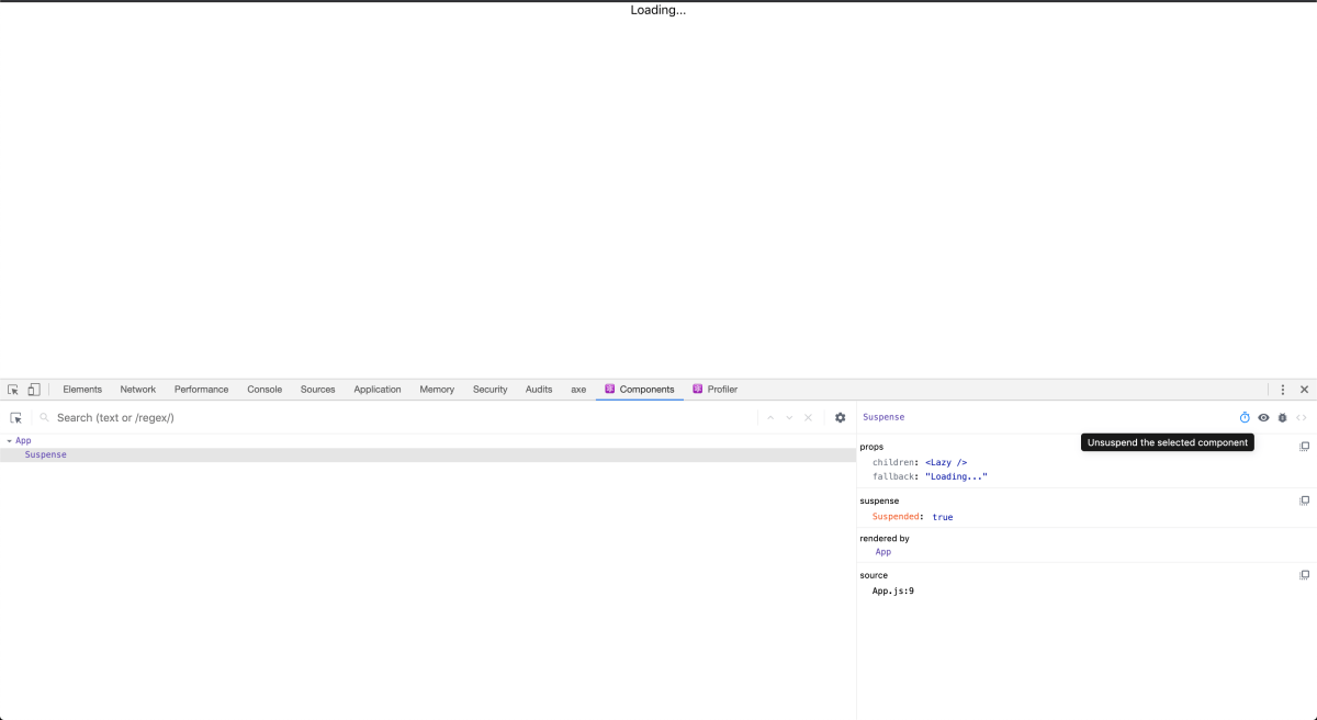 Suspend React Component with DevTools